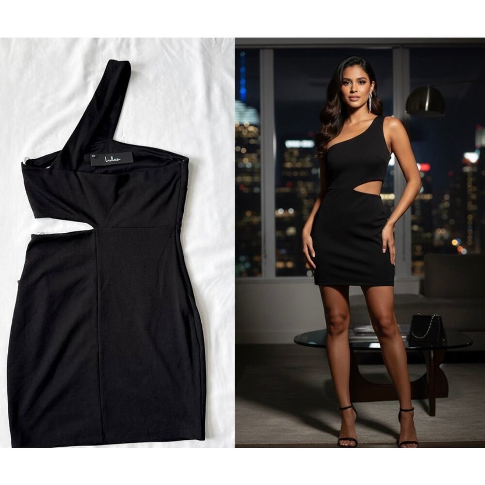 Lulus Black One Shoulder Cutout Mini Dress NWT Medium Cocktail Bodycon